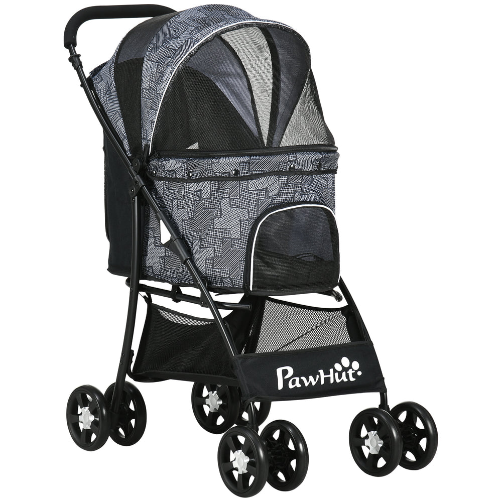 Compact Folding Pet Stroller - Large Carriage & Brakes for Small Sized Dogs, PawHut, Grey