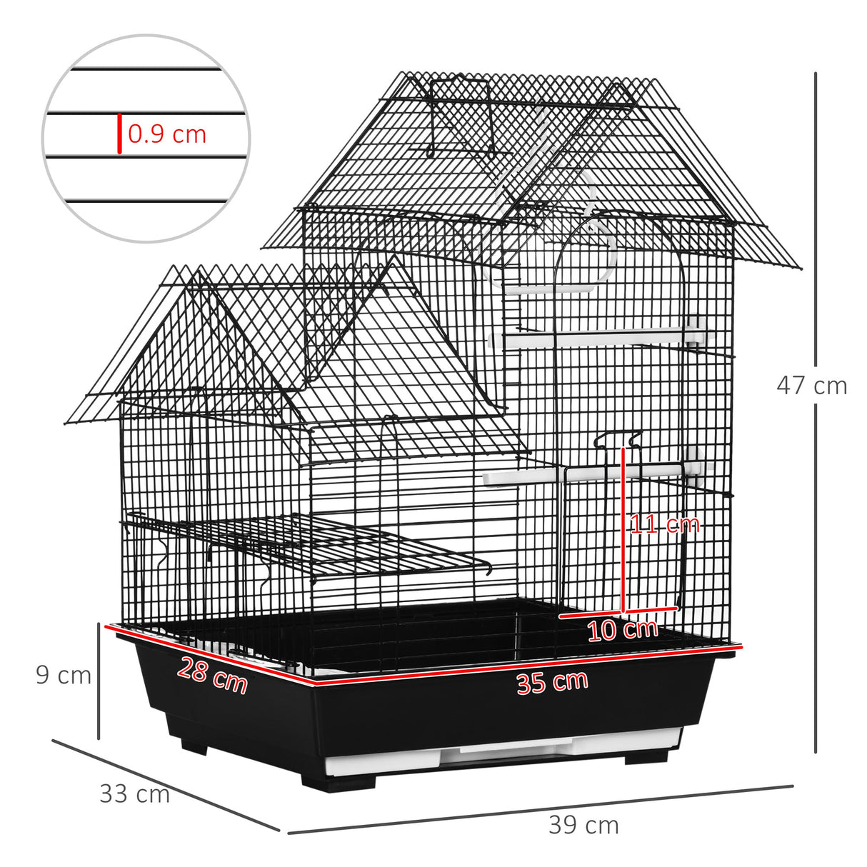 Compact Metal Bird Cage w/ Perches & Swing for Small Birds, PawHut,