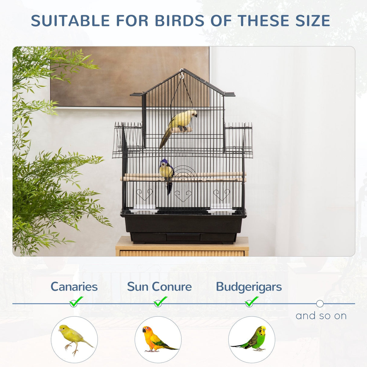 Compact Metal Bird Cage with Accessories for Small Birds, PawHut,