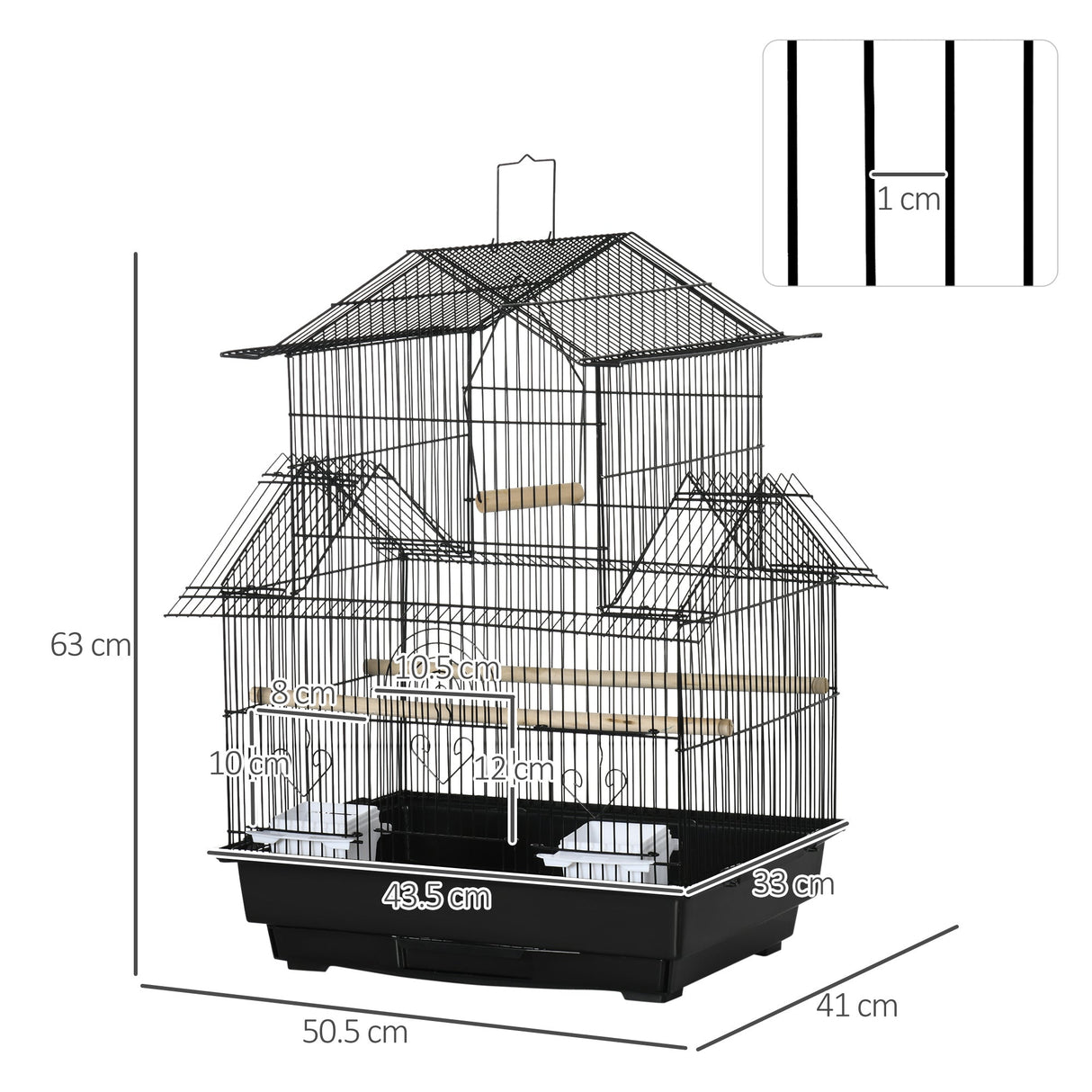 Compact Metal Bird Cage with Accessories for Small Birds, PawHut,