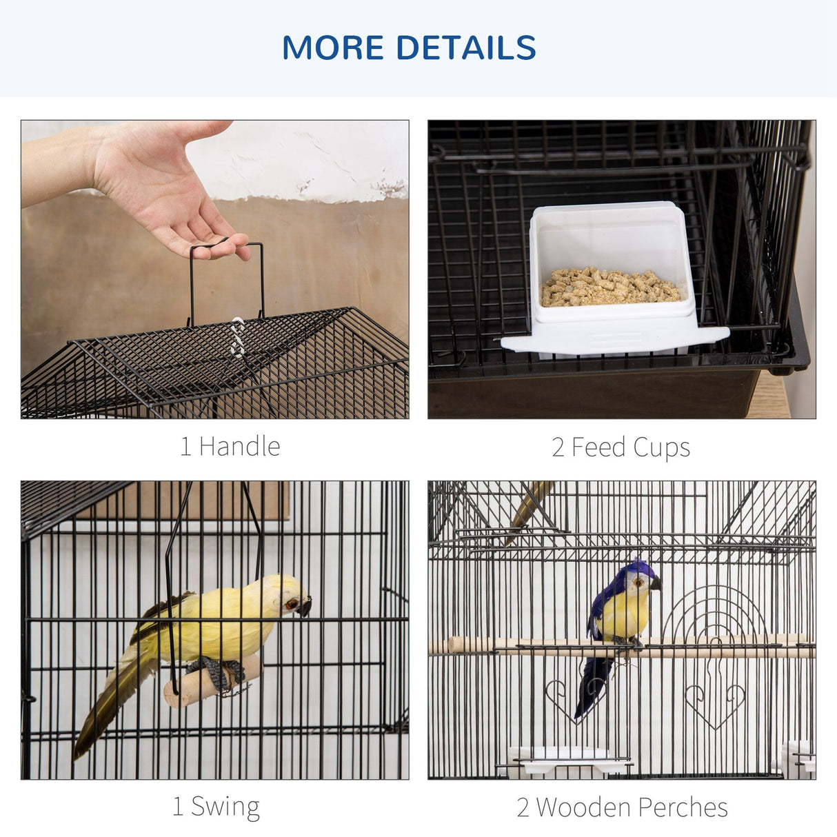 Compact Metal Bird Cage with Accessories for Small Birds, PawHut,