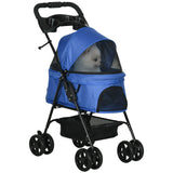 Compact Pet Stroller: Easy-Fold, Airy Mesh & Safety Leash, PawHut, Blue