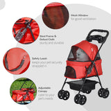 Compact Pet Stroller: Easy-Fold, Airy Mesh & Safety Leash, PawHut, Red