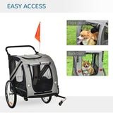 Convertible Pet Bike Trailer/Stroller with Safety Leash, PawHut, Grey