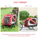 Convertible Pet Bike Trailer/Stroller with Safety Leash, PawHut, Red