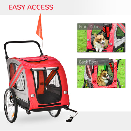 Convertible Pet Bike Trailer/Stroller with Safety Leash, PawHut, Red