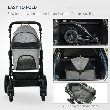 Convertible Pet Stroller & Carrier for Small Dogs - Grey, PawHut,