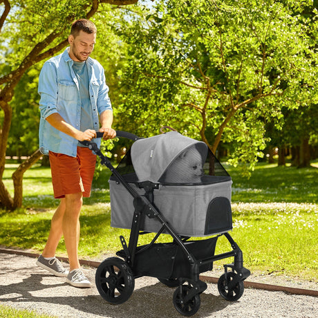 Convertible Pet Stroller & Carrier for Small Dogs - Grey, PawHut,