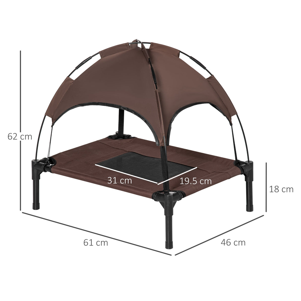 Cooling Elevated Pet Cot | Small Dog Bed with UV Canopy, PawHut, Coffee