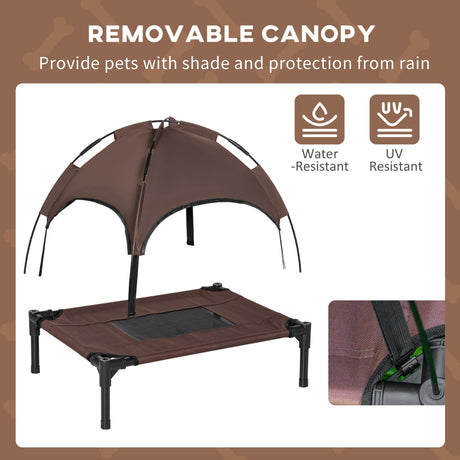 Cooling Elevated Pet Cot | Small Dog Bed with UV Canopy, PawHut, Coffee