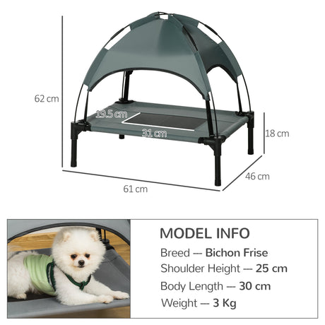 Cooling Elevated Pet Cot | Small Dog Bed with UV Canopy, PawHut, Grey