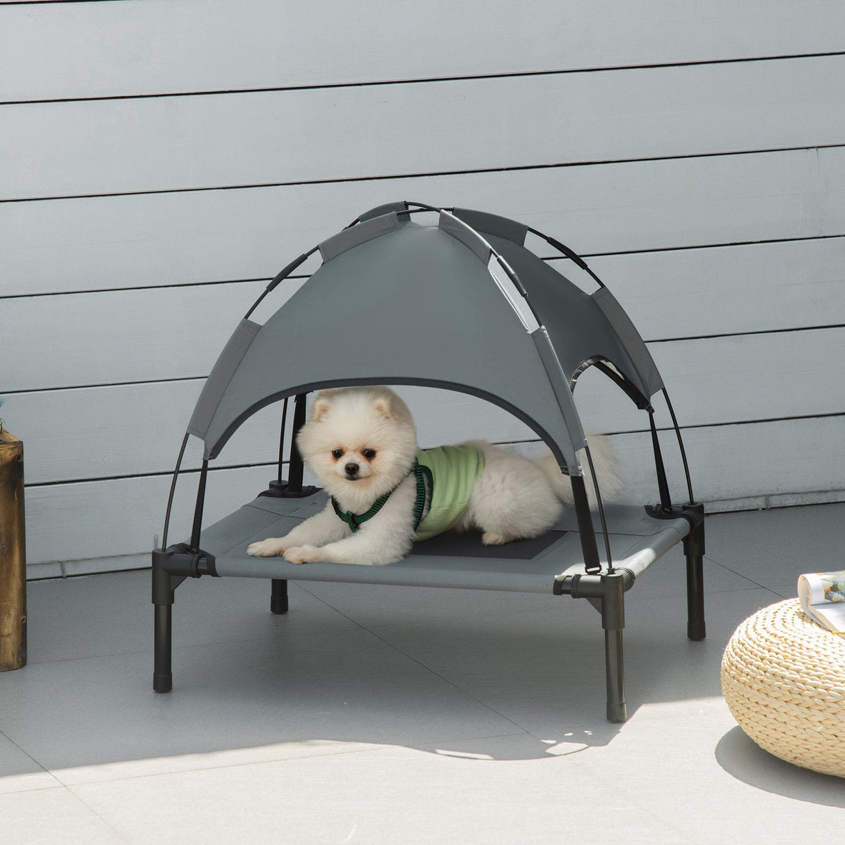 Cooling Elevated Pet Cot | Small Dog Bed with UV Canopy, PawHut, Grey