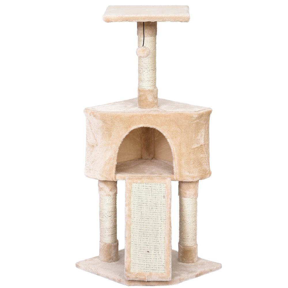 Corner Cat Tree for Indoor Cats, Kitten Tower with Scratching Post House Ladder Toy, PawHut, Beige