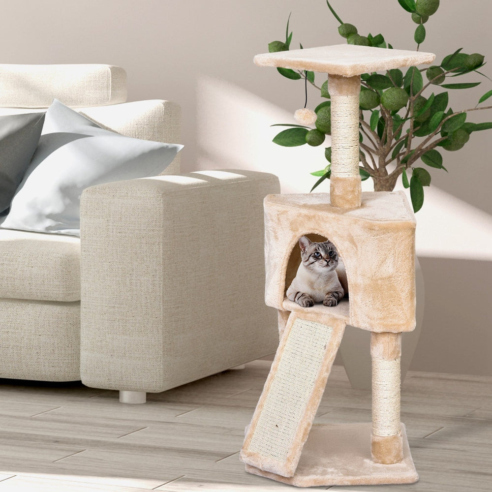 Corner Cat Tree for Indoor Cats, Kitten Tower with Scratching Post House Ladder Toy, PawHut, Beige