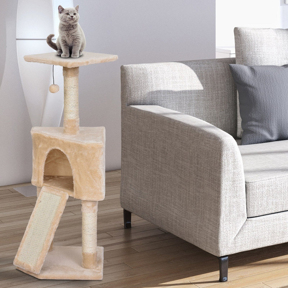 Corner Cat Tree for Indoor Cats, Kitten Tower with Scratching Post House Ladder Toy, PawHut, Beige