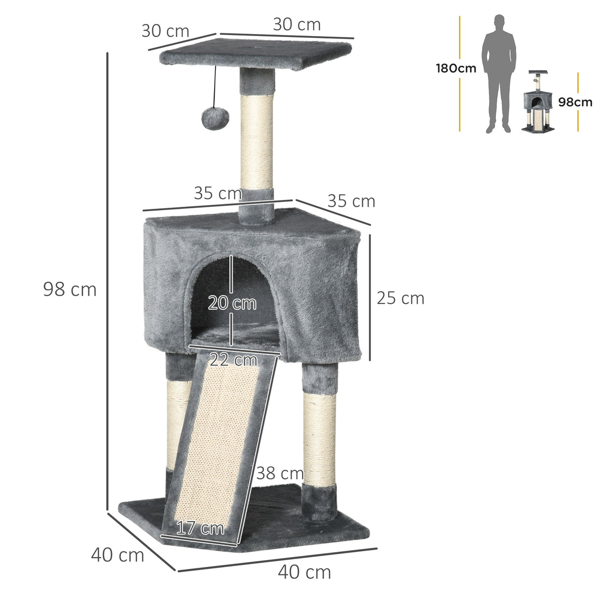 Corner Cat Tree for Indoor Cats, Kitten Tower with Scratching Post House Ladder Toy, PawHut, Beige