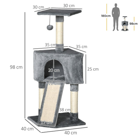 Corner Cat Tree for Indoor Cats, Kitten Tower with Scratching Post House Ladder Toy, PawHut, Beige