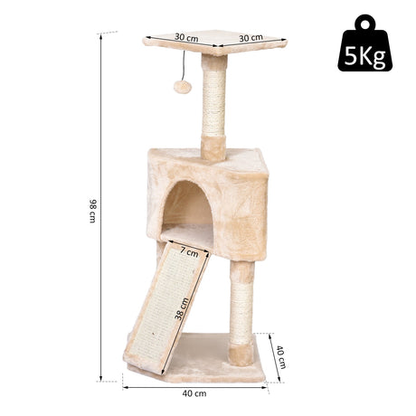 Corner Cat Tree for Indoor Cats, Kitten Tower with Scratching Post House Ladder Toy, PawHut, Beige