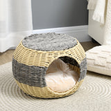 Cosy Rattan Cat Cave: Stylish Raised Bed with Cushion, PawHut,