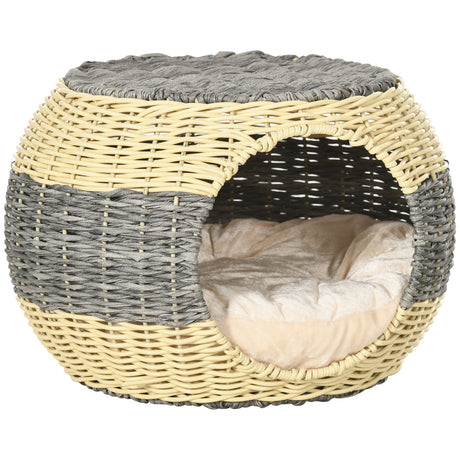 Cosy Rattan Cat Cave: Stylish Raised Bed with Cushion, PawHut,