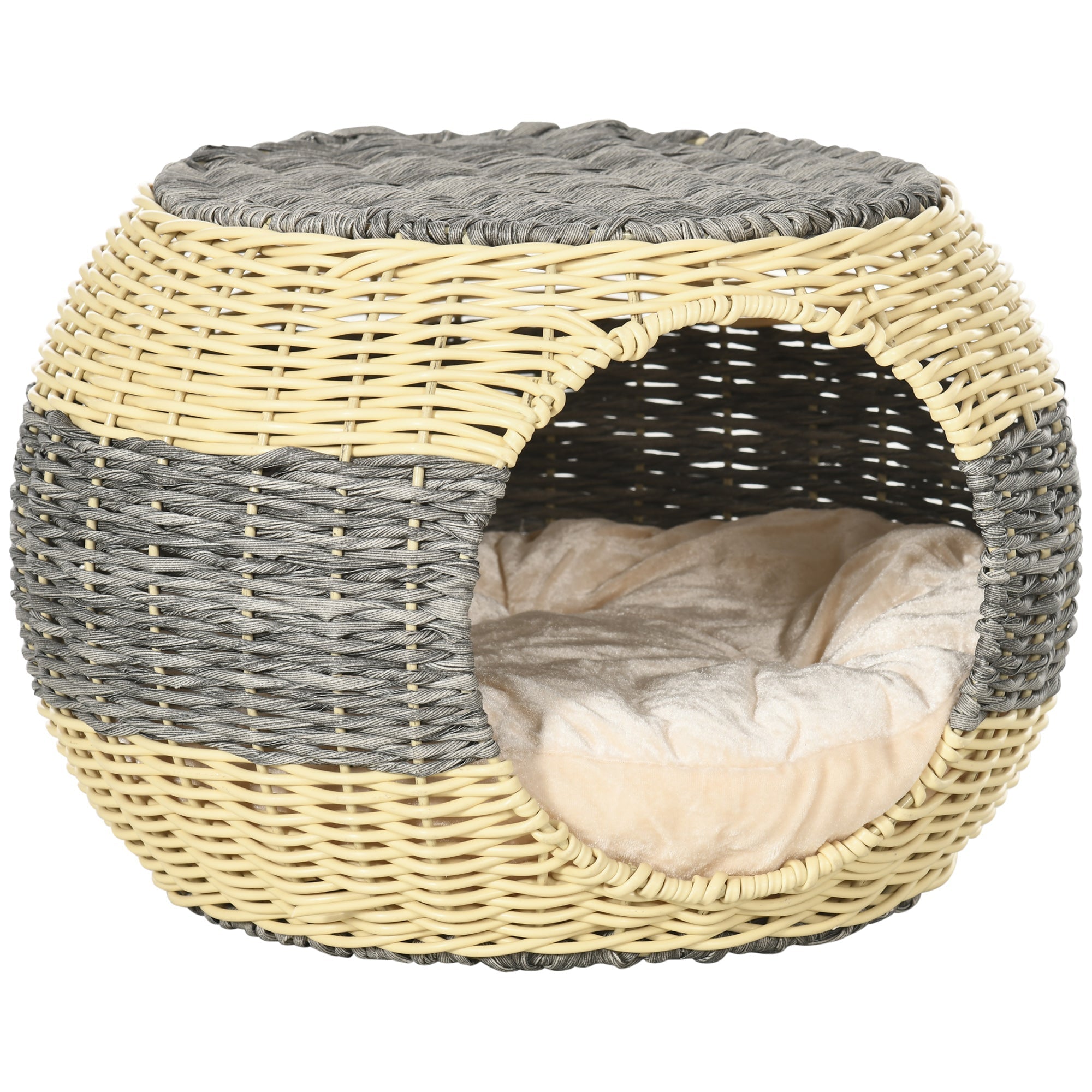 Cosy Rattan Cat Cave: Stylish Raised Bed with Cushion, PawHut,