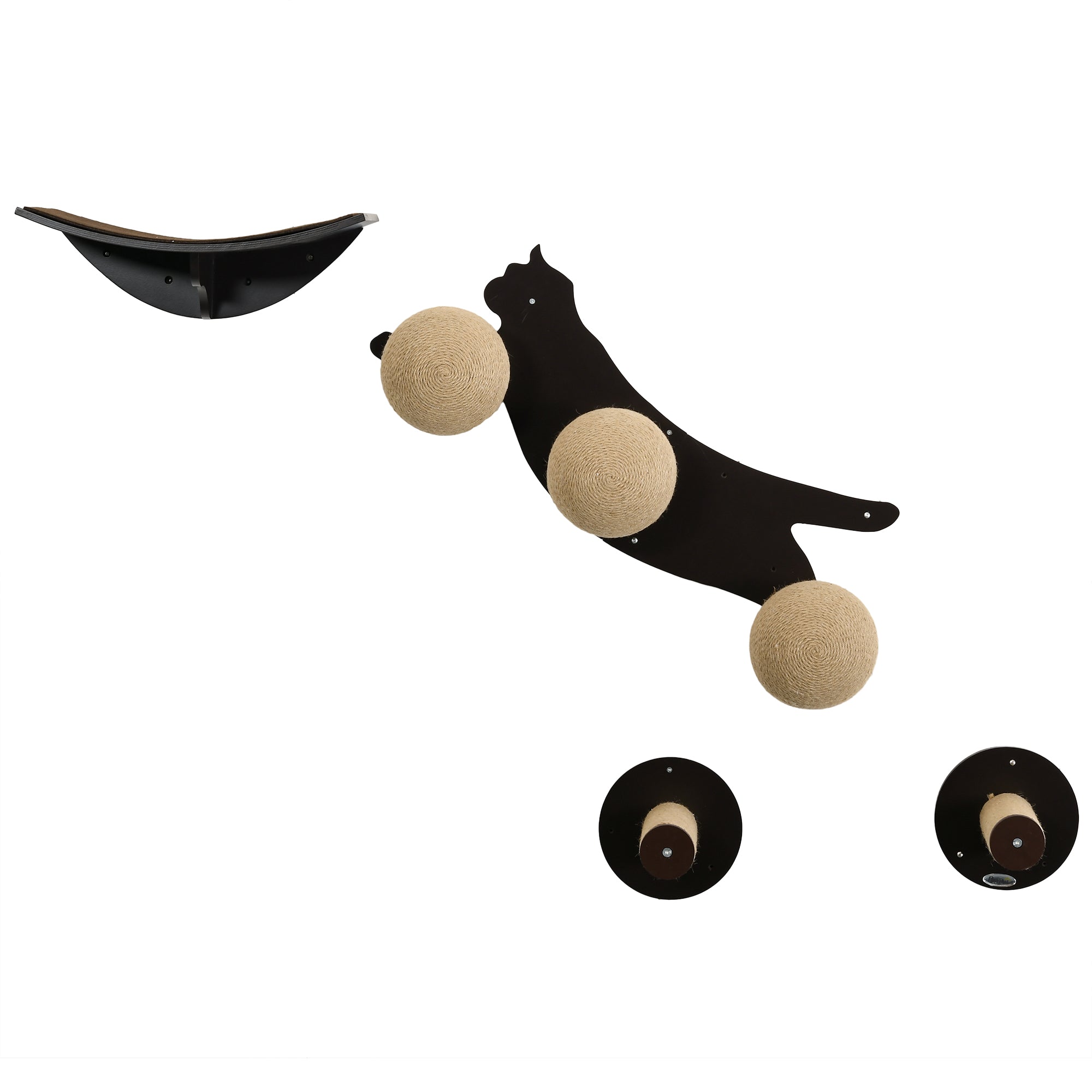 Curved Cat Wall Shelves with Scratchers and Platforms, PawHut, Brown