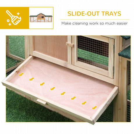 Deluxe Rabbit Hutch Outdoor, Wooden Guinea Pig Hutch, Two-Storey Bunny House with Ladder Rabbit Run Box Slide-out Tray 210 x 45.5 x 84.5 cm, PawHut,