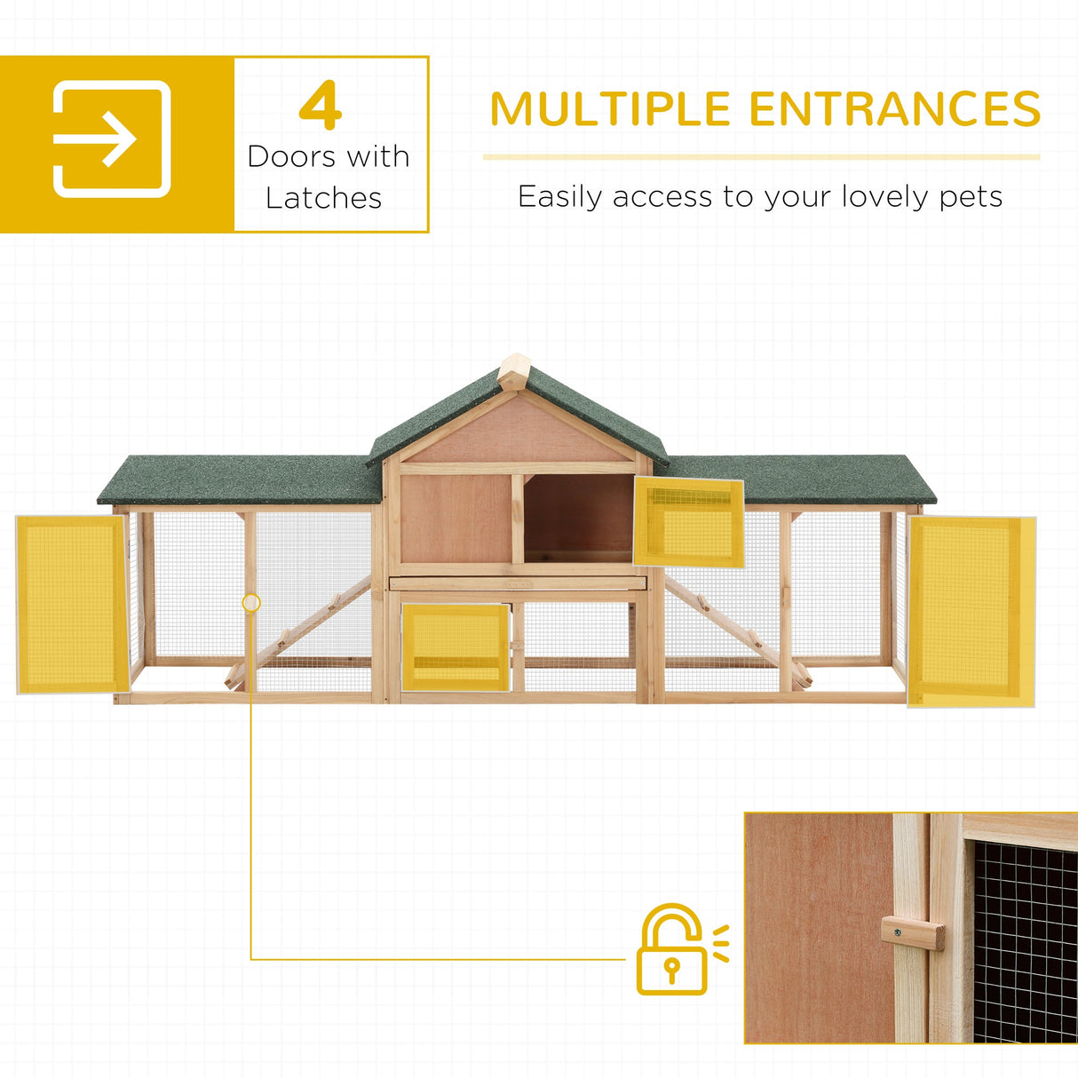 Deluxe Rabbit Hutch Outdoor, Wooden Guinea Pig Hutch, Two-Storey Bunny House with Ladder Rabbit Run Box Slide-out Tray 210 x 45.5 x 84.5 cm, PawHut,