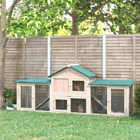 Deluxe Rabbit Hutch Outdoor, Wooden Guinea Pig Hutch, Two-Storey Bunny House with Ladder Rabbit Run Box Slide-out Tray 210 x 45.5 x 84.5 cm, PawHut,