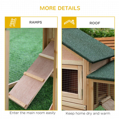 Deluxe Rabbit Hutch Outdoor, Wooden Guinea Pig Hutch, Two-Storey Bunny House with Ladder Rabbit Run Box Slide-out Tray 210 x 45.5 x 84.5 cm, PawHut,