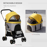 Detachable 3-in-1 Pet Stroller, Foldable, Carrying Bag, Brake, Canopy, Basket Storage, PawHut, Black