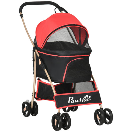 Detachable 3-in-1 Pet Stroller, Foldable, Carrying Bag, Brake, Canopy, Basket Storage, PawHut, Black