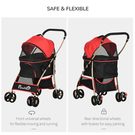 Detachable 3-in-1 Pet Stroller, Foldable, Carrying Bag, Brake, Canopy, Basket Storage, PawHut, Black