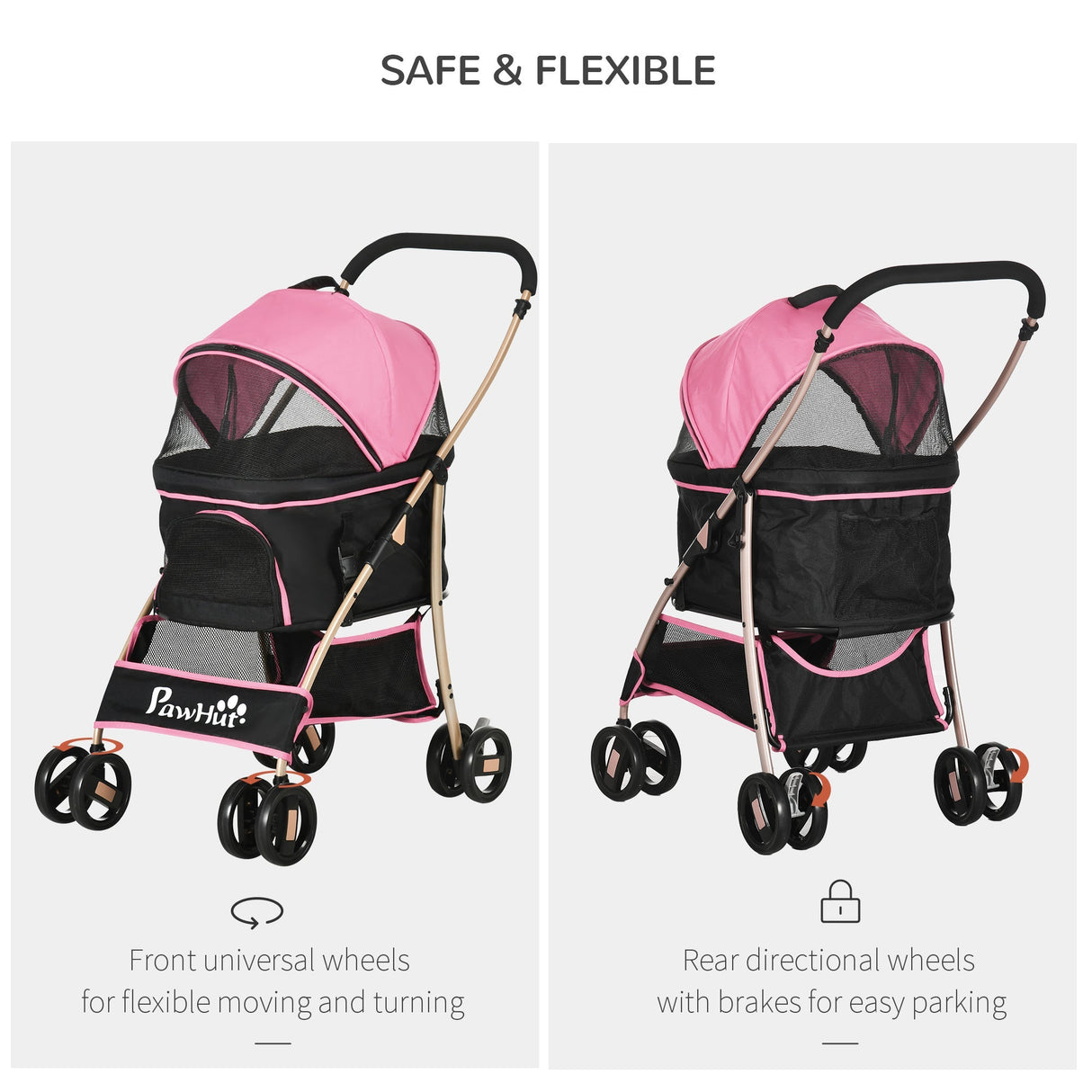 Detachable 3-in-1 Pet Stroller, Foldable, Carrying Bag, Brake, Canopy, Basket Storage, PawHut, Black