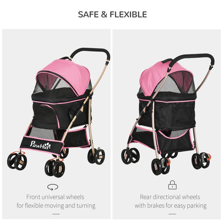 Detachable 3-in-1 Pet Stroller, Foldable, Carrying Bag, Brake, Canopy, Basket Storage, PawHut, Black