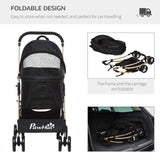 Detachable 3-in-1 Pet Stroller, Foldable, Carrying Bag, Brake, Canopy, Basket Storage, PawHut, Black