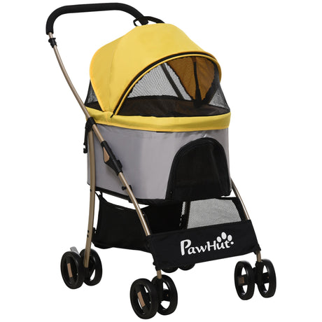 Detachable 3-in-1 Pet Stroller, Foldable, Carrying Bag, Brake, Canopy, Basket Storage, PawHut, Black