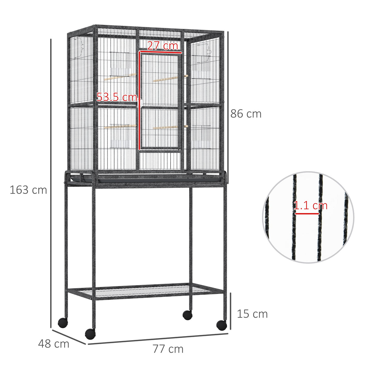 Detachable Metal Canary Cage with Stand & Perches | Mobile Design, PawHut,