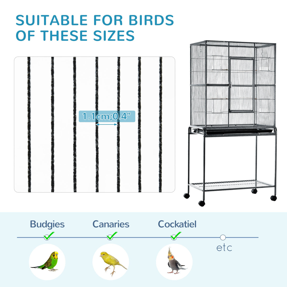 Detachable Metal Canary Cage with Stand & Perches | Mobile Design, PawHut,