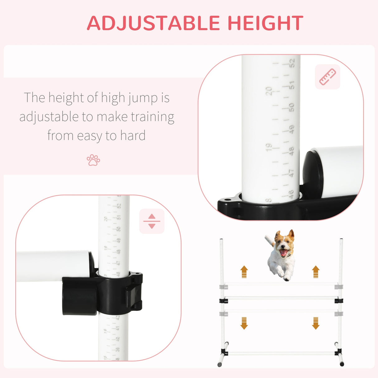 Dog Agility Training Equipment Height Adjustable Jumps Hurdle Set of 4 w/ Carrying Bag, PawHut,