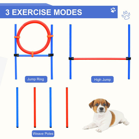 Dog Agility Training Equipment, Play Run Jump Obedience Training Set, Adjustable (Pole + Hoop + Hurdle), PawHut,