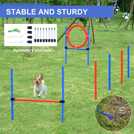 Dog Agility Training Equipment, Play Run Jump Obedience Training Set, Adjustable (Pole + Hoop + Hurdle), PawHut,