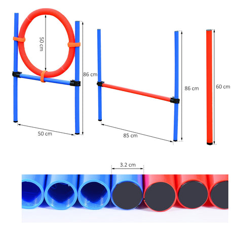 Dog Agility Training Equipment, Play Run Jump Obedience Training Set, Adjustable (Pole + Hoop + Hurdle), PawHut,