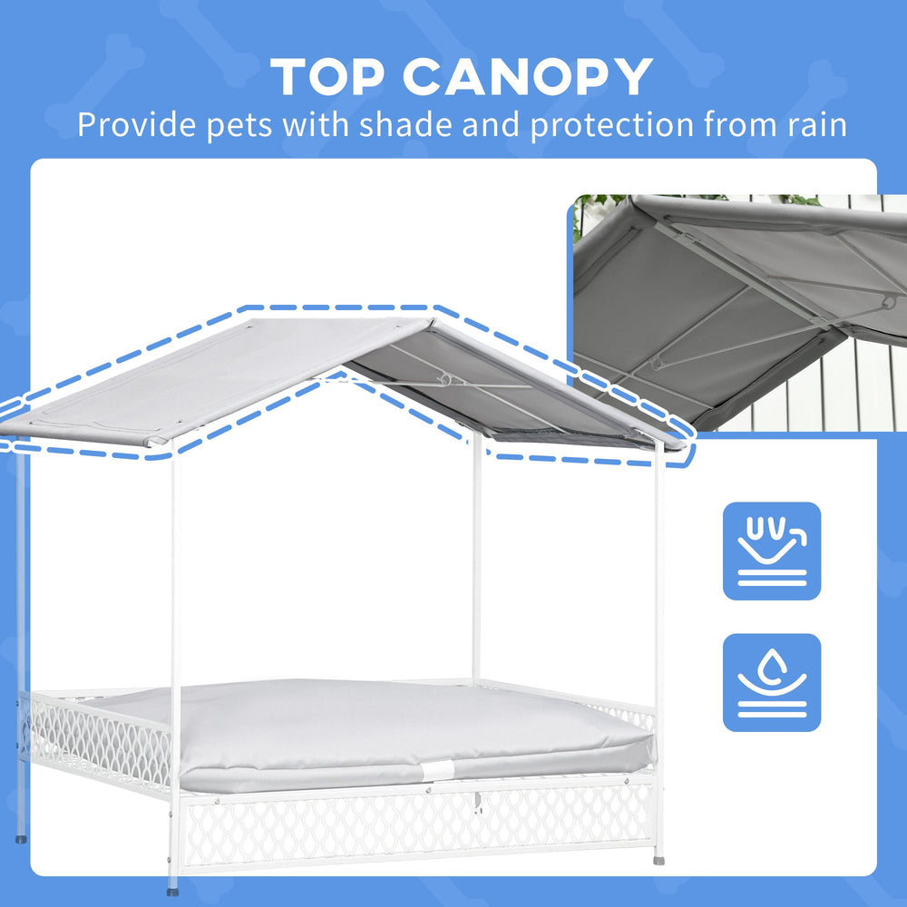 Dog Bed with Water-Resistant Sun Canopy, Elevated Dog Bed with Soft Cushion, for Indoors, Outdoors, Small, Medium Dogs, PawHut,