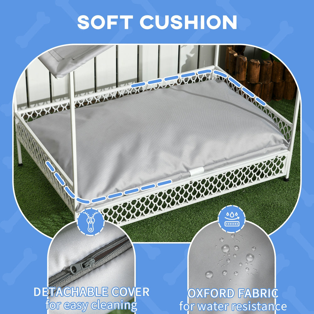 Dog Bed with Water-Resistant Sun Canopy, Elevated Dog Bed with Soft Cushion, for Indoors, Outdoors, Small, Medium Dogs, PawHut,