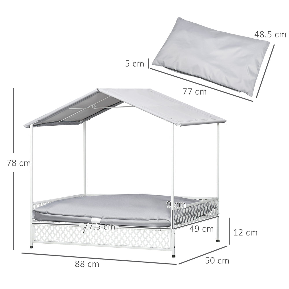 Dog Bed with Water-Resistant Sun Canopy, Elevated Dog Bed with Soft Cushion, for Indoors, Outdoors, Small, Medium Dogs, PawHut,