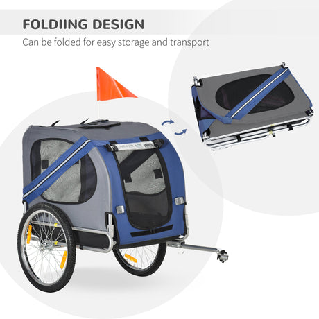 Dog Bike Trailer Folding Pet Trailer Dog Carrier Bicycle Steel Frame Jogger Stroller with Suspension, PawHut, Blue