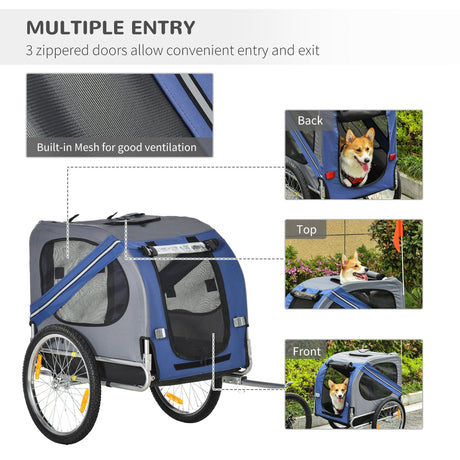 Dog Bike Trailer Folding Pet Trailer Dog Carrier Bicycle Steel Frame Jogger Stroller with Suspension, PawHut, Blue