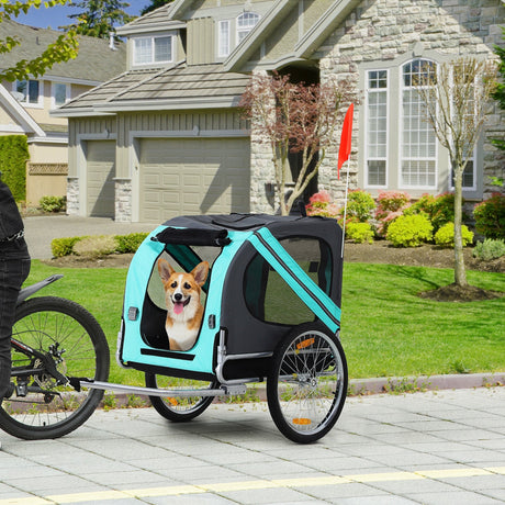 Dog Bike Trailer Folding Pet Trailer Dog Carrier Bicycle Steel Frame Jogger Stroller with Suspension, PawHut, Green