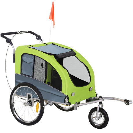Dog Bike Trailer Steel Pet Cart Carrier for Bicycle 360° Rotatable with Reflectors 3 Wheels Push/ Pull/ Brake Water Resistant Light Green, PawHut,